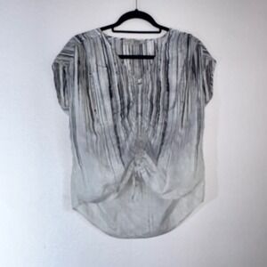 Go by GoSilk Blouse Small Black White  Washable Silk Abstract Stripe Cinched